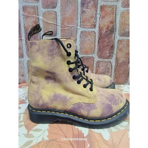 Dr. Martens Yellow and Purple Tie-Dye Combat Boots